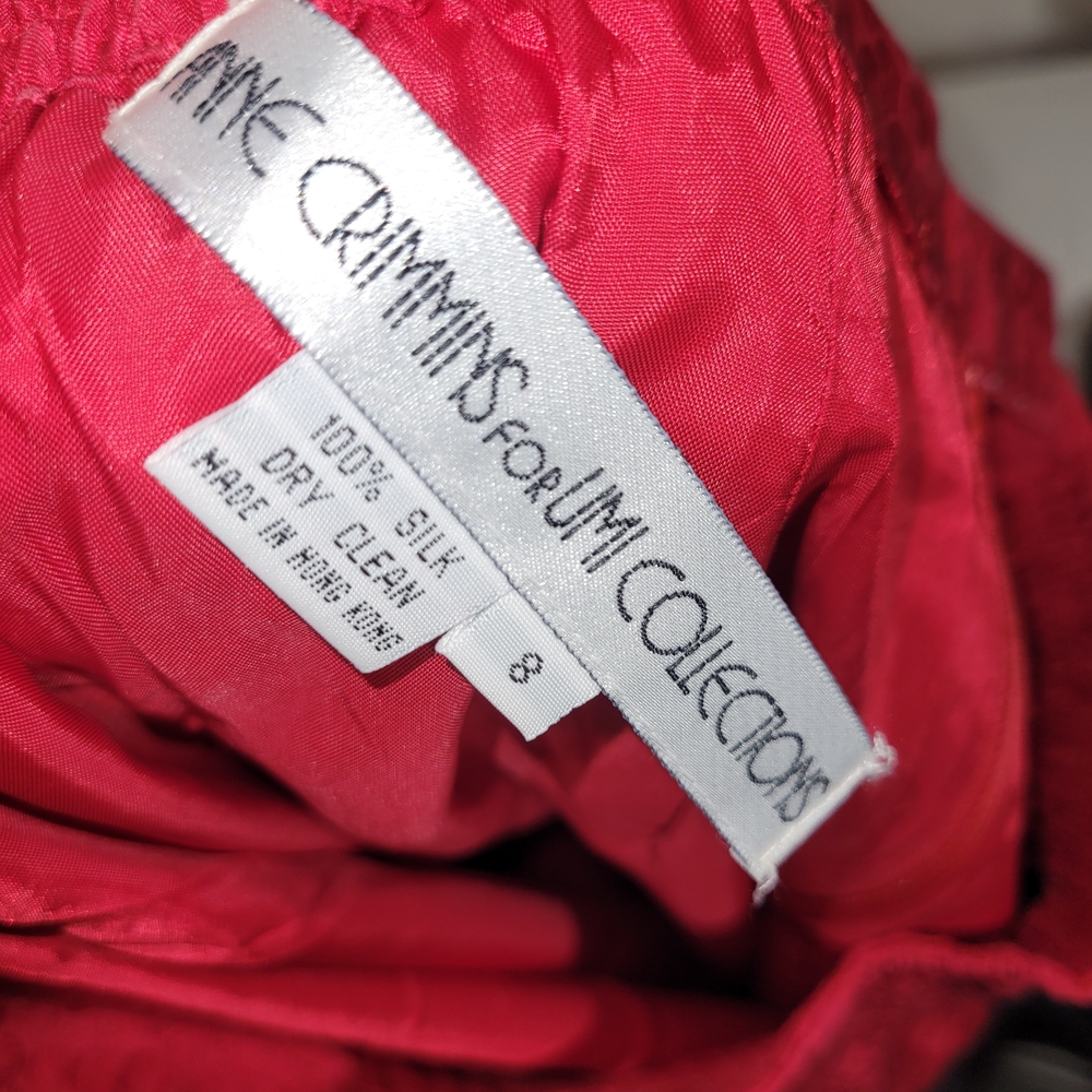 Vintage Silk Skirt Suit Anne Crimmins Hong Kong Red Jacquard Set 8 - Picture 12 of 15